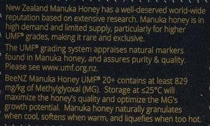 Manuka Honig Neuseeland MGO 829 UMF 20+ Etikette